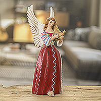 Ceramic angel sculpture, 'Petite Santiago Atitlan' - Lovely Hand-Painted Ceramic Angel Sculpture from Guatemala