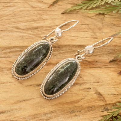 Jade dangle earrings, 'Oval Vitality' - Sterling Silver Dangle Earrings with Oval Jade Stones