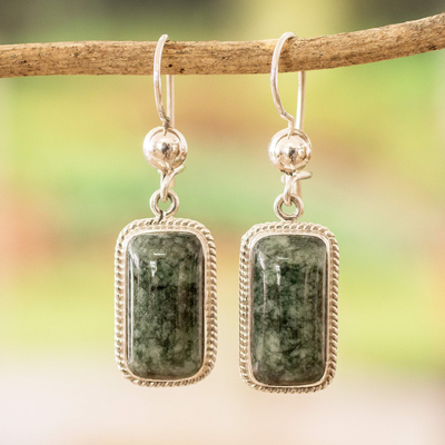 Pendientes colgantes de jade - Aretes colgantes de plata esterlina con piedras rectangulares de jade