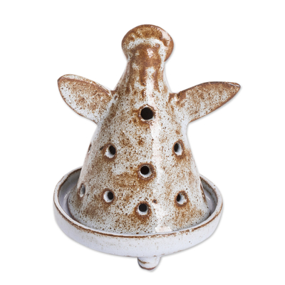 Ceramic incense holder, 'Angel on Summer' (2 pieces) - Warm-Toned Angel-Shaped Ceramic Incense Holder (2 Pieces)