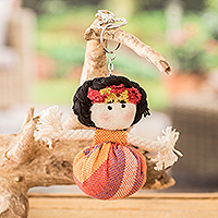 Llavero de algodón, 'Mi Tierra' - Llavero de muñeca de algodón multicolor tejido a mano en Costa Rica