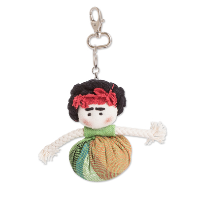 Cotton keychain, 'The Countryside' - Colorful Cotton Doll Keychain Hand-Woven in Costa Rica