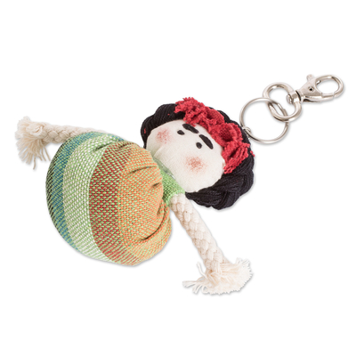 Cotton keychain, 'The Countryside' - colourful Cotton Doll Keychain Hand-Woven in Costa Rica