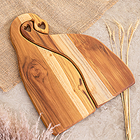 Teak cutting boards, 'Cooking Lover' (pair) - Pair of Heart-Themed Teakwood Cutting Boards from Guatemala