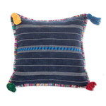 Cotton cushion cover, 'Land of Traditions' - Handwoven Blue Cotton Cushion Cover with Zipper Closure