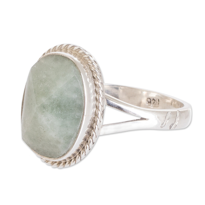 Jade cocktail ring, 'Sophisticated Vitality' - Polished Sterling Silver Cocktail Ring with Green Jade Jewel