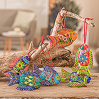 Ceramic ornaments, 'Marine Celebration' (set of 6) - Set of 6 Fish-Themed Hand-Painted Colorful Ceramic Ornaments