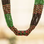 Multi-strand beaded necklace, 'Harmony in Green' - Multi-Strand Beaded Necklace in Green Red and Black