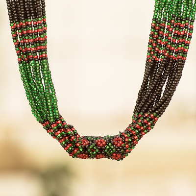 Mehrsträngige Perlenkette - Mehrsträngige Perlenkette in Grün, Rot und Schwarz