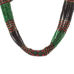 Multi-strand beaded necklace, 'Harmony in Green' - Multi-Strand Beaded Necklace in Green Red and Black