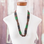Multi-strand beaded necklace, 'Harmony in Green' - Multi-Strand Beaded Necklace in Green Red and Black