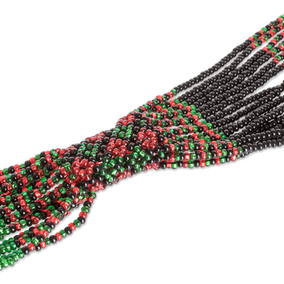 Mehrsträngige Perlenkette - Mehrsträngige Perlenkette in Grün, Rot und Schwarz