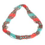 Multi-strand beaded necklace, 'Harmony in Aquamarine' - Multi-Strand Beaded Necklace in Aqua Orange and Bronze