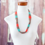 Multi-strand beaded necklace, 'Harmony in Aquamarine' - Multi-Strand Beaded Necklace in Aqua Orange and Bronze