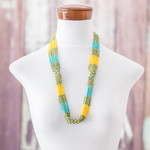 Multi-strand beaded necklace, 'Harmony in Yellow' - Multi-Strand Beaded Necklace in Yellow Aqua and Bronze