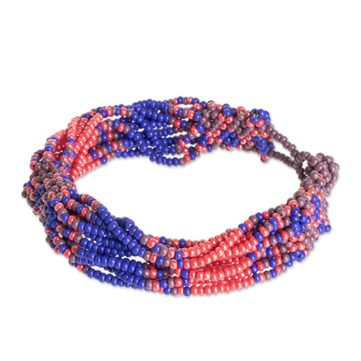 Mehrreihiges Perlenarmband, 'Balance in Blau' - Mehrreihiges Perlenarmband Armband in Blau Rot