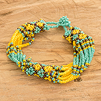 Multi-strand beaded wristband bracelet, 'Balance in Yellow'