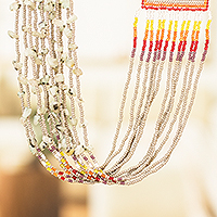 Long beaded multi-strand necklace, 'Cascade in Grey' - Grey Long Beaded Multi-Strand Necklace with Colorful Motifs