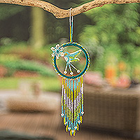 Traumfänger aus Glasperlen, „Türkis Natur“ – grüner und türkiser Kolibri-Traumfänger aus Glasperlen