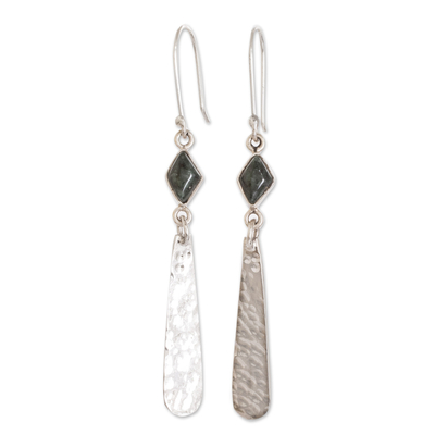 Jade dangle earrings, 'Spiritual Elegance' - Sterling Silver Dangle Earrings with Black Jade Cabochons