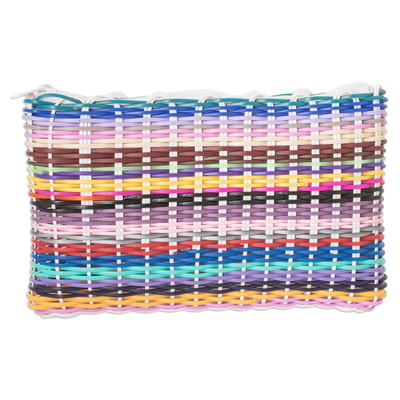 Handwoven cosmetic bag, 'colour Dream' - Eco-Friendly Hand-Woven Recycled Vinyl Cord Cosmetic Bag