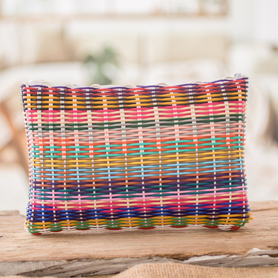 Handwoven toiletry bag, 'colour Explosion' - Eco-Friendly Hand-Woven Recycled Vinyl Cord Toiletry Bag