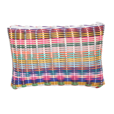 Handwoven toiletry bag, 'Color Explosion' - Eco-Friendly Hand-Woven Recycled Vinyl Cord Toiletry Bag