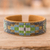 Leather-accented glass beaded cuff bracelet, 'Lake Atitlan' - Floral Glass Beaded Cuff Bracelet with Leather Structure