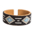 Leather-accented glass beaded cuff bracelet, 'Altar Diamonds' - Black and Blue Glass Beaded Cuff Bracelet with Leather