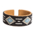 Brazalete con cuentas de vidrio y detalles en cuero - Brazalete con cuentas de vidrio negro y azul con cuero