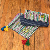 Cotton table runner, 'Land of Traditions' - Handwoven Colorful Cotton Table Runner with Tassels