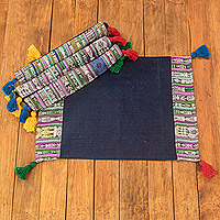 Cotton placemats, 'Land of Traditions' (set of 4) - Set of 4 Handwoven Colorful Cotton Placemats with Tassels