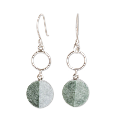 Jade dangle earrings, 'Green Majesty' - Sterling Silver Dangle Earrings with Hoop & Green Jade Disc