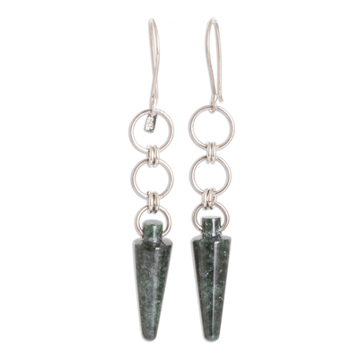 Jade dangle earrings, 'Pretty Pendulum' - Silver and Green Jade Dangle Earrings with Pendulum & Hoops