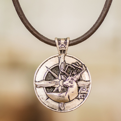 Collar colgante de níquel - Collar con colgante de níquel con temática de astrología maya con signo Kej