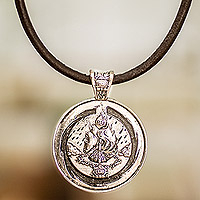 Nickel pendant necklace, 'Toj Emblem' - Mayan Astrology-Themed Nickel Pendant Necklace with Toj Sign