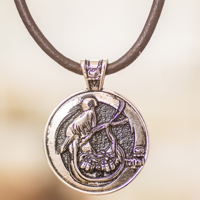 Nickel pendant necklace, 'Tz'ikin Emblem' - Mayan Astrology-Themed Pendant Necklace with Tz'ikin Sign