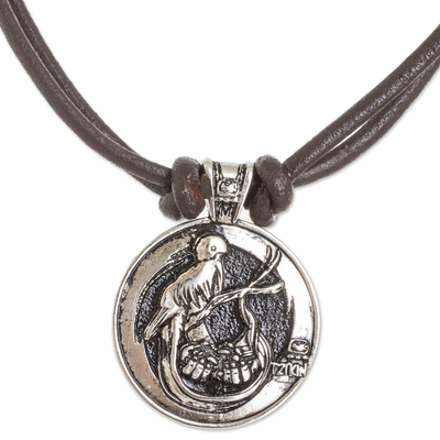 Nickel pendant necklace, 'Tz'ikin Emblem' - Mayan Astrology-Themed Pendant Necklace with Tz'ikin Sign