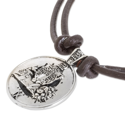 Nickel pendant necklace, 'I'x Emblem' - Mayan Astrology-Themed Nickel Pendant Necklace with I'x Sign