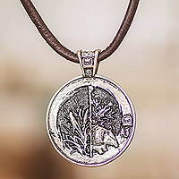 Nickel pendant necklace, 'Aj Emblem' - Mayan Astrology-Themed Nickel Pendant Necklace with Aj Sign