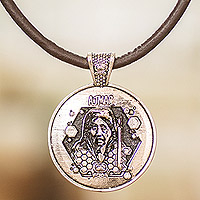Nickel pendant necklace, 'Ajmaq Emblem' - Mayan Astrology-Themed Pendant Necklace with Ajmaq Sign