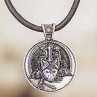 Nickel pendant necklace, 'Tz'i Emblem' - Mayan Astrology-Themed Pendant Necklace with Tz'i Sign