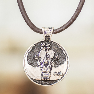Nickel pendant necklace, 'Q'anil Emblem' - Mayan Astrology-Themed Pendant Necklace with Q'anil Sign