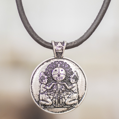 Nickel pendant necklace, 'Ajpu Emblem' - Mayan Astrology-Themed Pendant Necklace with Ajpu Sign