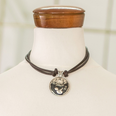 Nickel pendant necklace, 'Imox Emblem' - Mayan Astrology-Themed Pendant Necklace with Imox Sign