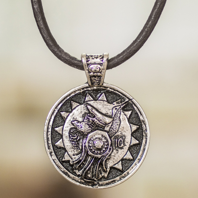 Nickel pendant necklace, 'Iq' Emblem' - Mayan Astrology-Themed Pendant Necklace with Iq' Sign