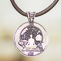 Nickel pendant necklace, 'No'j Emblem' - Mayan Astrology-Themed Pendant Necklace with No'j Sign
