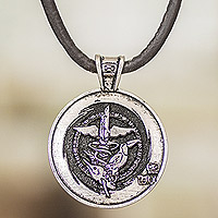Nickel pendant necklace, 'Tijax Emblem' - Mayan Astrology-Themed Pendant Necklace with Tijax Sign