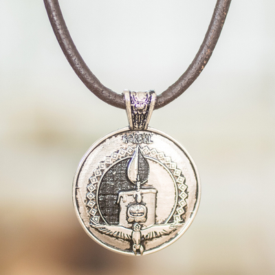 Nickel pendant necklace, 'Aq'ab'al Emblem' - Mayan Astrology-Themed Pendant Necklace with Aq'ab'al Sign
