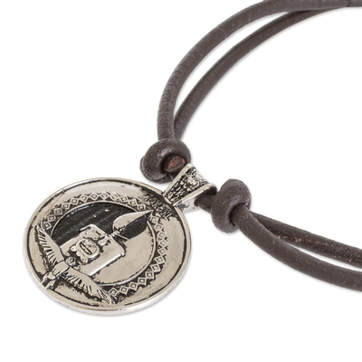 Nickel pendant necklace, 'Aq'ab'al Emblem' - Mayan Astrology-Themed Pendant Necklace with Aq'ab'al Sign
